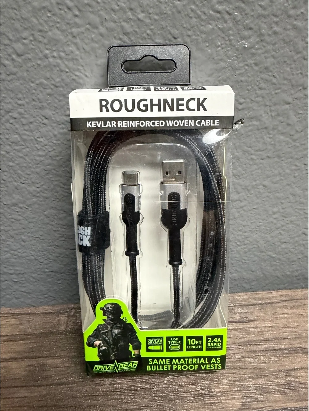 10ft Roughneck USB-C to USB-A Cable 2.4A Indestructible Heavy Duty Cord New